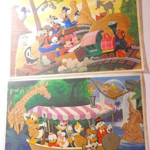 Disneyland Place-Mats Donald Duck & Family Jungle Boat & Mickey Roller Coaster